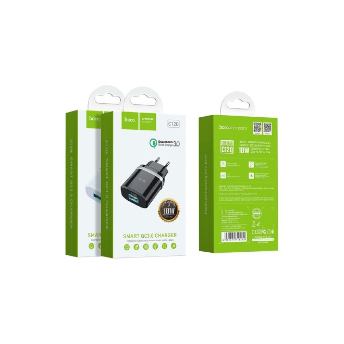Зарядное устройство HOCO C12Q Smart QC3.0 charger White (6931474716262) 98_98.jpg - фото 2