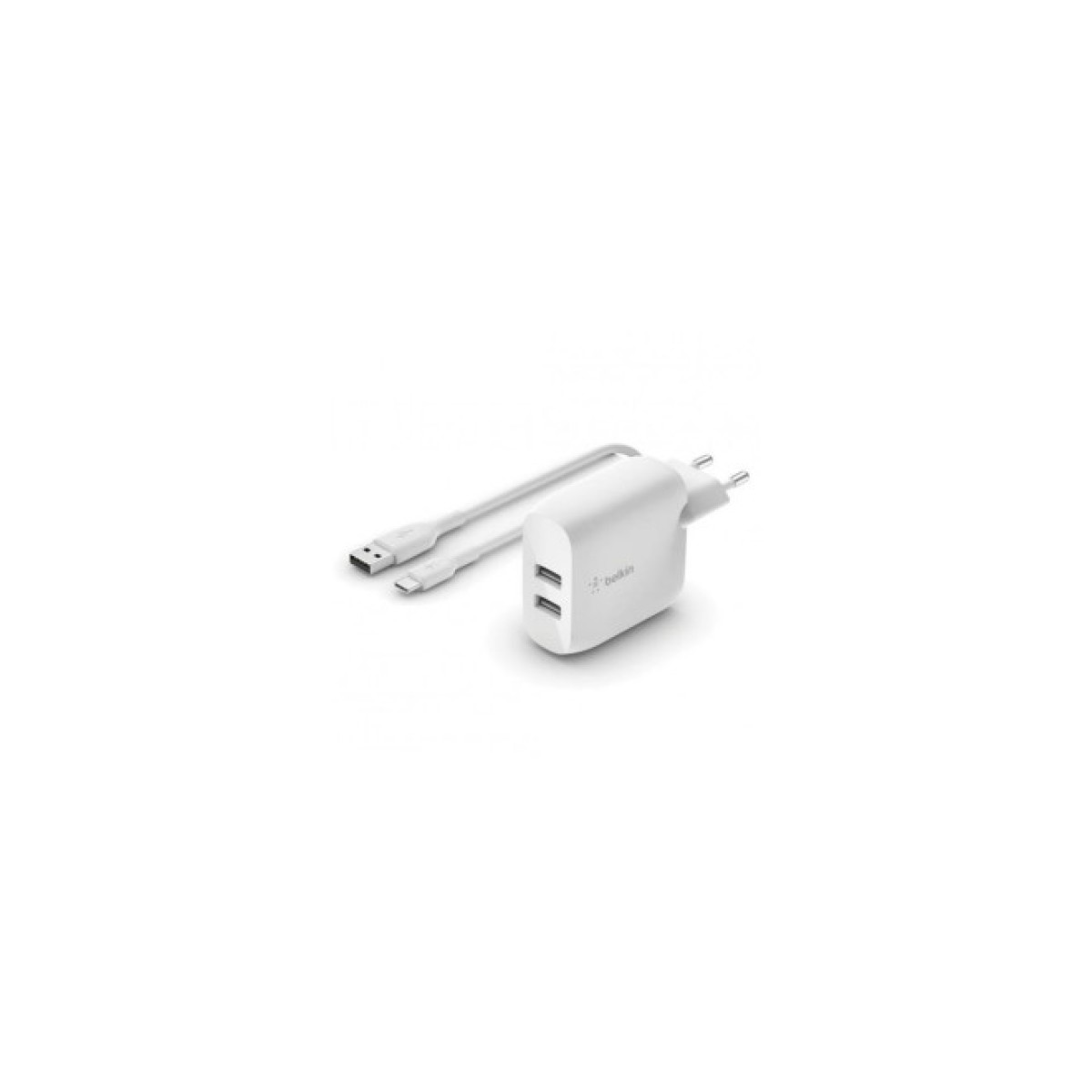 Зарядний пристрій Belkin Home Charger (24W) DUAL USB 2.4A, USB-C cable 1m, white (WCE001VF1MWH) 256_256.jpg