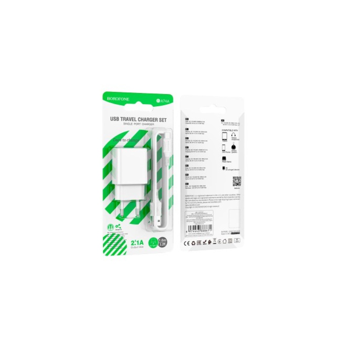 Зарядное устройство BOROFONE BA74A Aspirer single port charger set(Type-C) White (BA74ACW) 98_98.jpg - фото 6