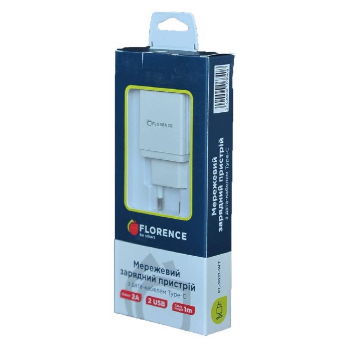 Зарядний пристрій Florence 2USB 2A + Type-C cable white (FL-1021-WT) 98_98.jpg - фото 4