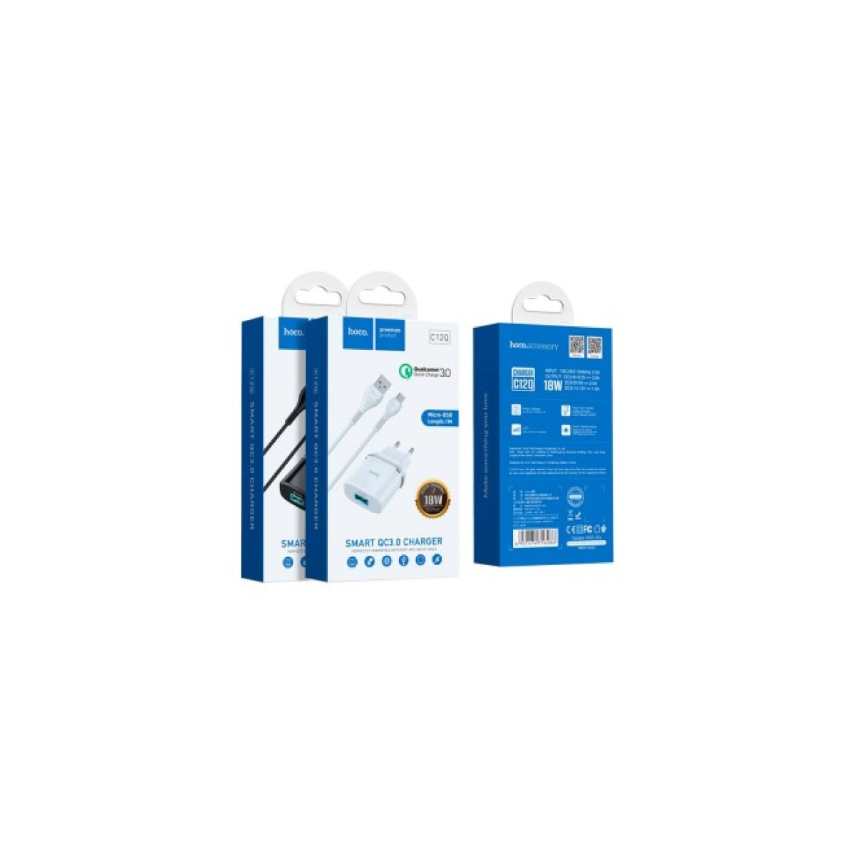 Зарядное устройство HOCO C12Q Smart QC3.0 charger set(Micro) White (6931474716286) 98_98.jpg - фото 4