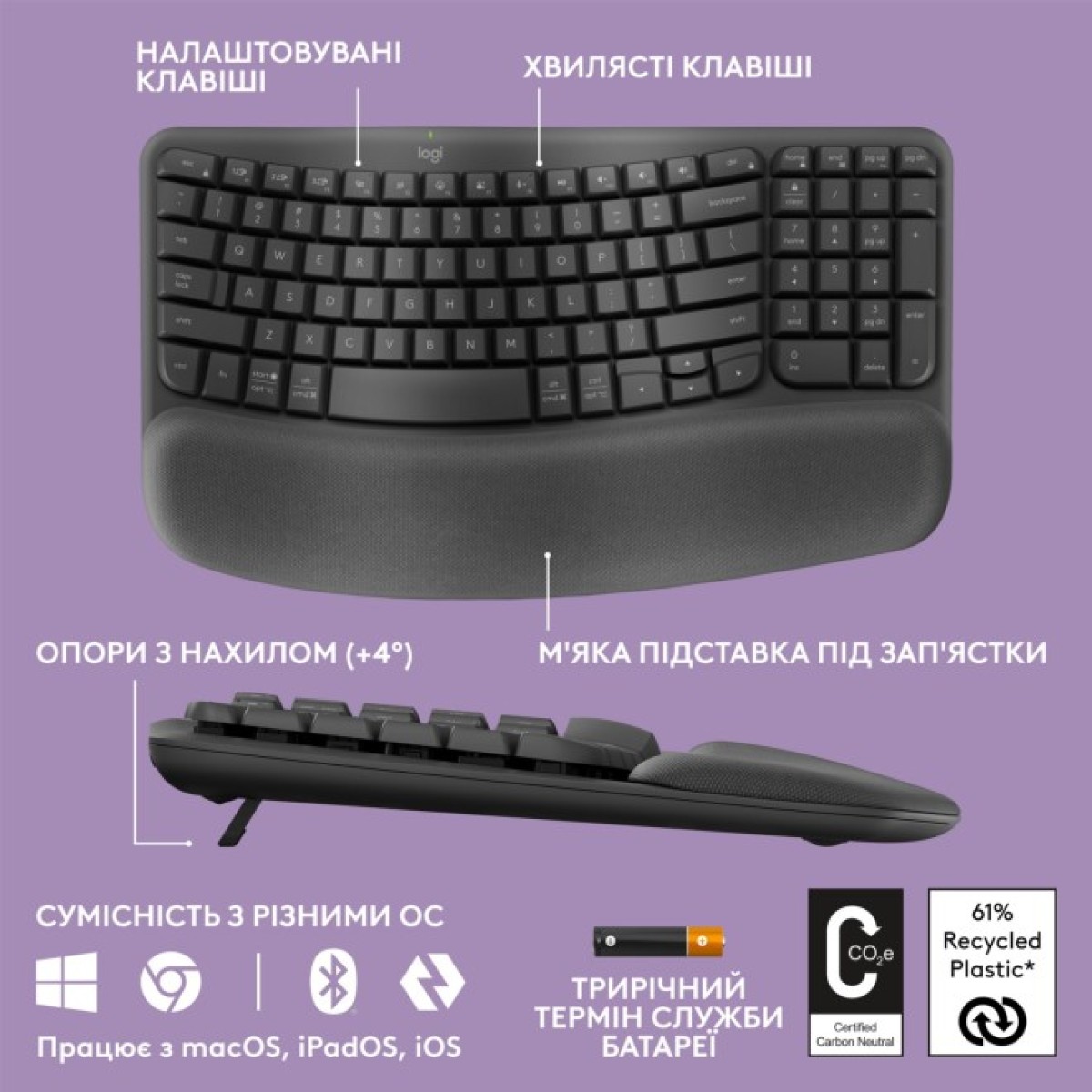 Клавіатура Logitech Wave Keys Bluetooth/Wireless Black (920-012304) 98_98.jpg - фото 5