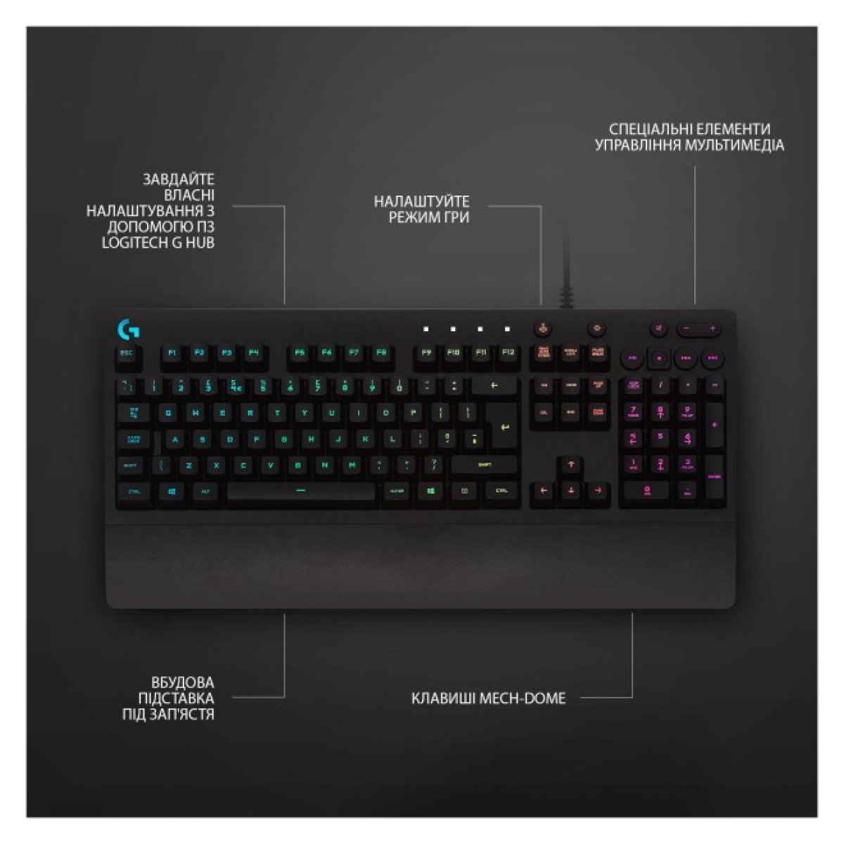 Клавиатура Logitech G213 Prodigy RGB Gaming Keyboard USB UA Black (920-008093) 98_98.jpg - фото 5