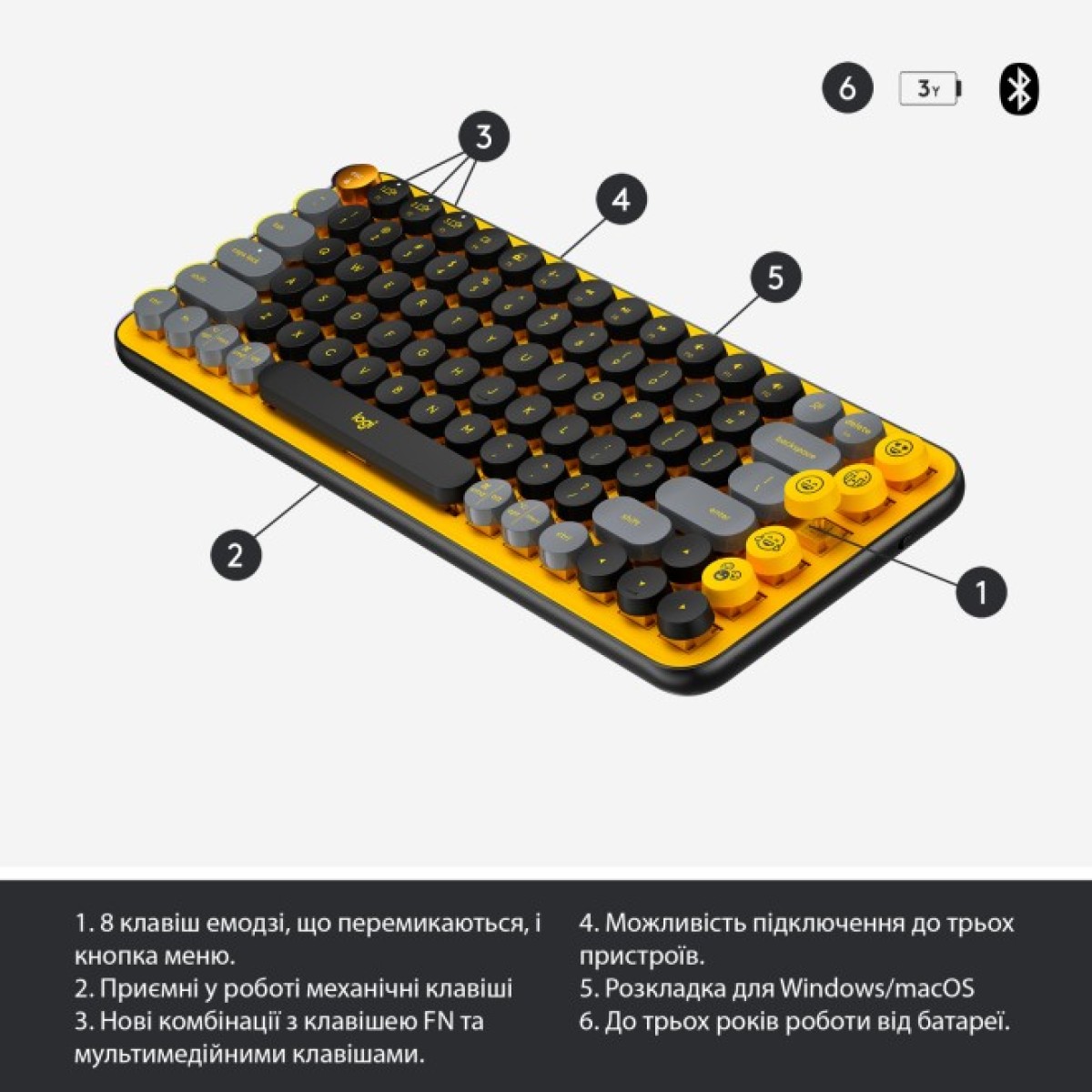 Клавиатура Logitech POP Keys Wireless Mechanical Keyboard Blast Yellow (920-010716) 98_98.jpg - фото 8