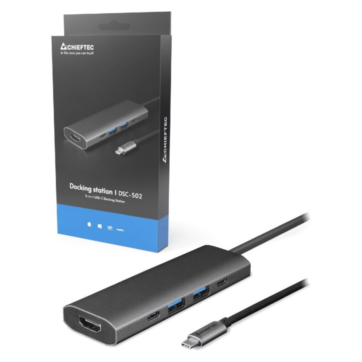 Концентратор Chieftec USB3.2 Type-C to HDMI/USB 3.2x2/USB-C/PD 80W 5-in-1 DSC-502 (DSC-502) 98_98.jpg - фото 2