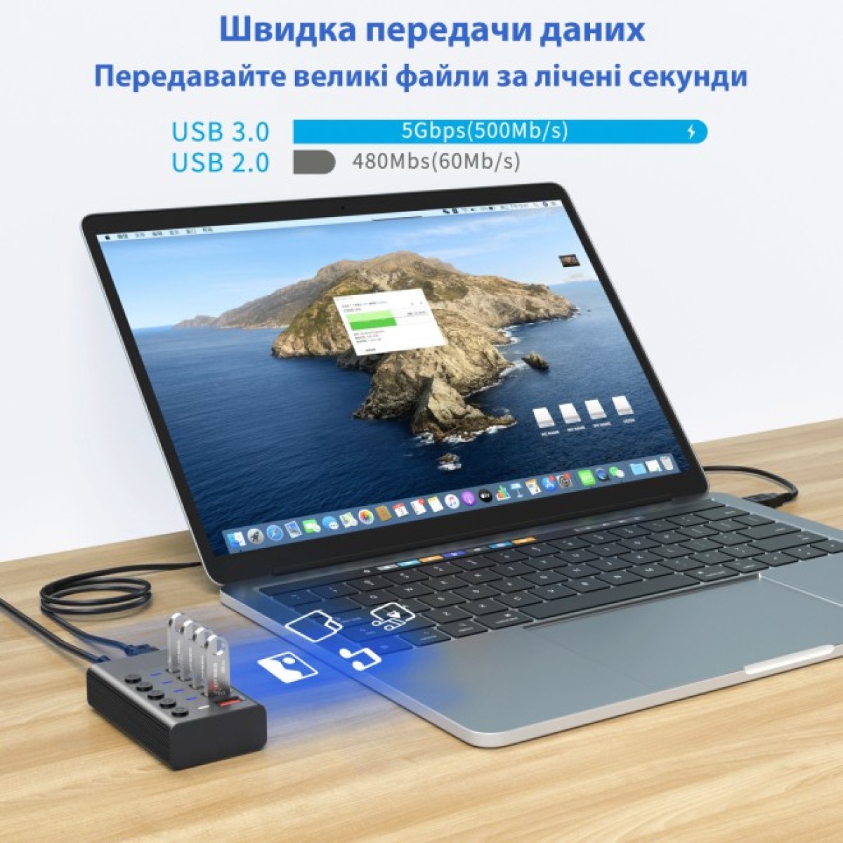 Концентратор Dynamode 5 ports USB3.0 to 4*USB3.0+2.4А Power Adapter 2.5A/12V (DM-UH-P405-G) 98_98.jpg - фото 6