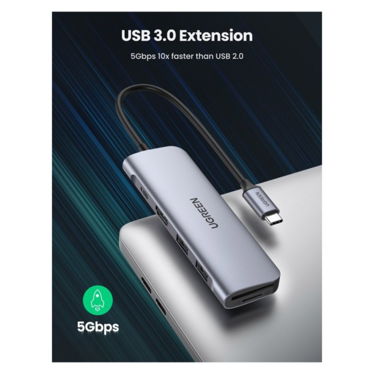 Концентратор Ugreen USB3.0 Type-C to HDMI/SDTF/USB 3.0x2/PD CM195 (70411) 98_98.jpg - фото 4