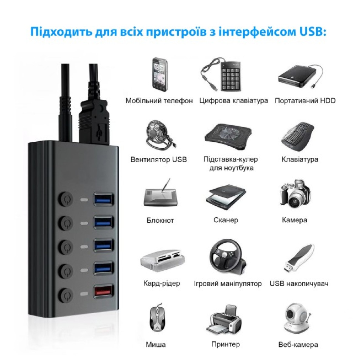 Концентратор Dynamode 5 ports USB3.0 to 4*USB3.0+2.4А Power Adapter 2.5A/12V (DM-UH-P405-G) 98_98.jpg - фото 9