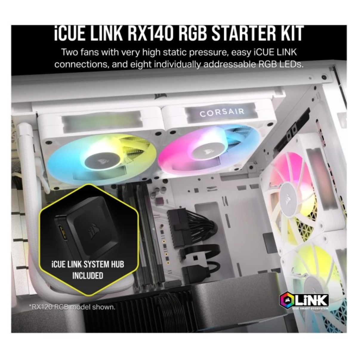 Кулер до корпусу Corsair iCUE Link RX140 RGB PWM White Dual Pack (CO-9051024-WW) 98_98.jpg - фото 4