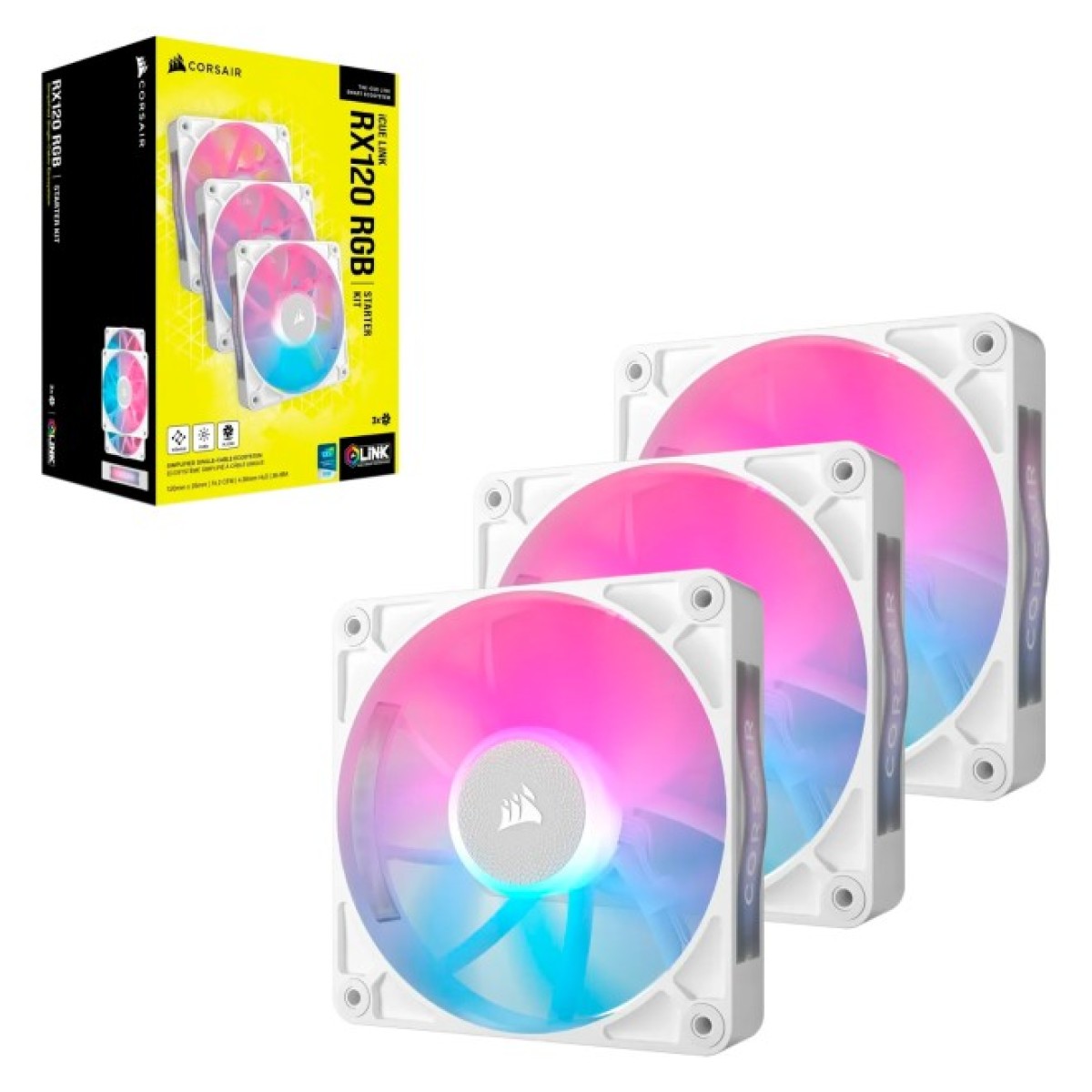 Кулер для корпуса Corsair iCUE Link RX120 RGB PWM White Triple Pack (CO-9051022-WW) 98_98.jpg - фото 4