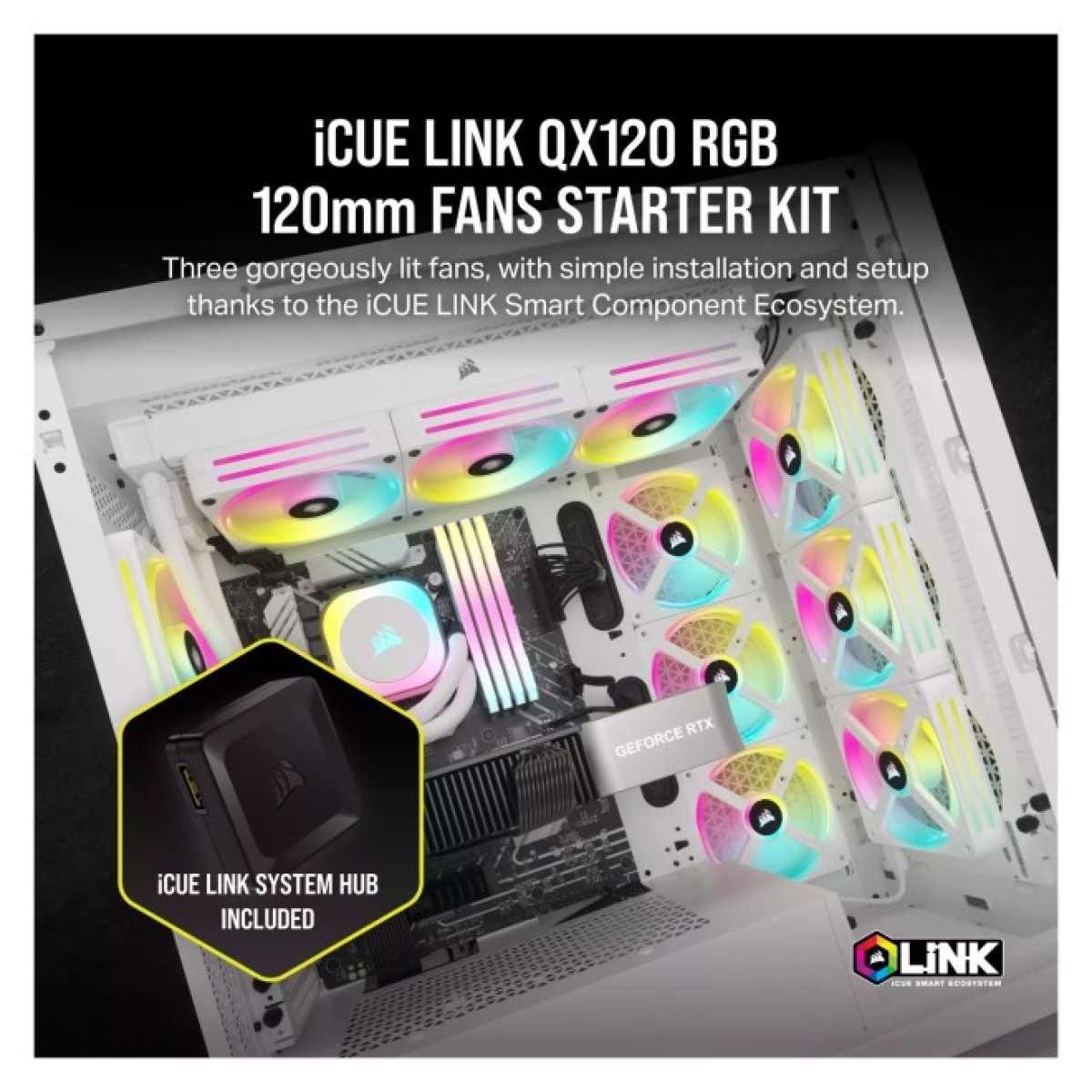 Кулер до корпусу Corsair iCUE Link QX120 RGB PWM PC Fans Starter Kit with iCUE Link System Hub W (CO-9051006-WW) 98_98.jpg - фото 7