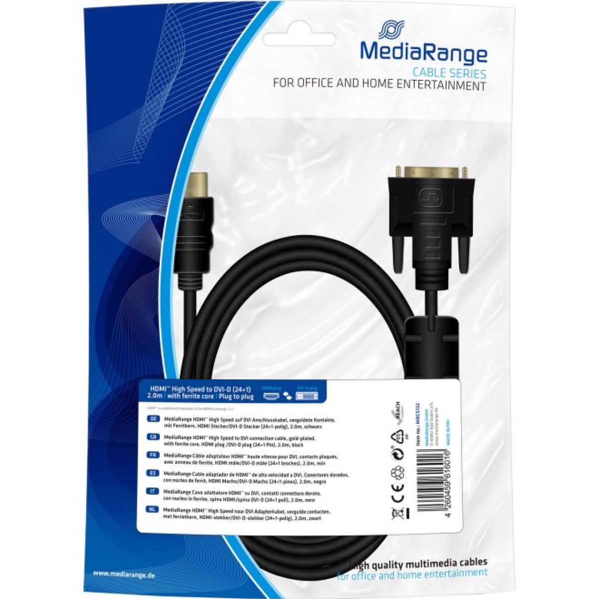 Кабель HDMI-DVI 2м MEDIARANGE MRCS132 256_256.jpg