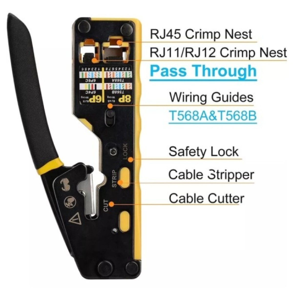 Інструмент для обтискання прохідних 8P/RJ45 та телефонних 6P6C/6P4C, із зачисткою кабелю та різаком EServer™ (WT-4227B) 98_98.jpg - фото 5