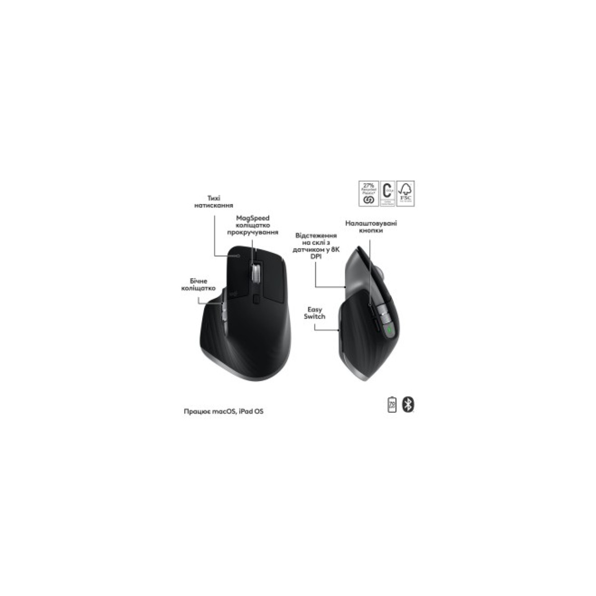 Комплект Logitech MX Keys S Combo для MAC Bluetooth/Wireles UA Space Grey (920-012845) 98_98.jpg - фото 6