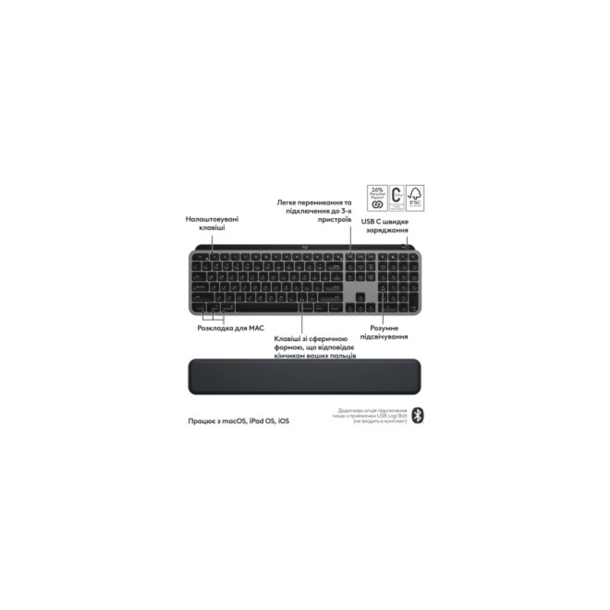 Комплект Logitech MX Keys S Combo для MAC Bluetooth/Wireles UA Space Grey (920-012845) 98_98.jpg - фото 7