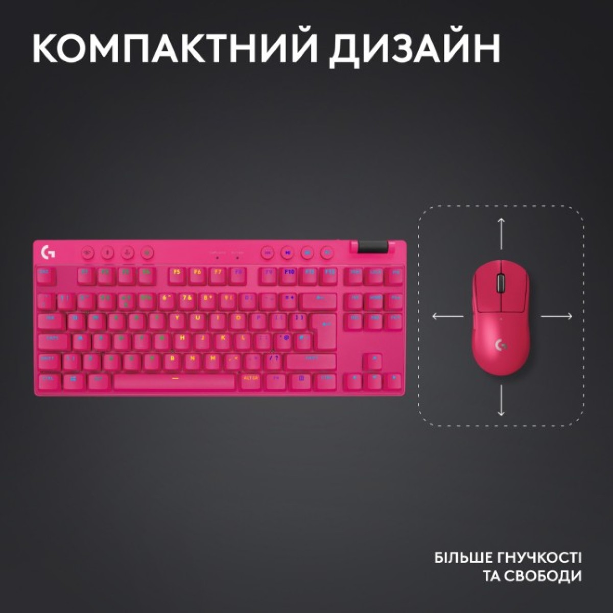 Клавіатура Logitech G PRO X TKL Lightspeed Tactile USB UA Magenta (920-012159) 98_98.jpg - фото 6