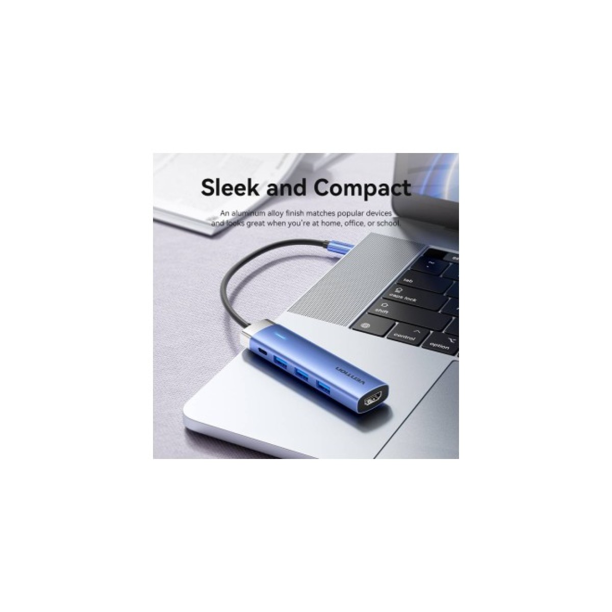 Концентратор Vention USB 3.1 Type-C to HDMI/USB 3.0x3/PD 100W Blue Aluminum Alloy Hub 5-in-1 (TGESB) 98_98.jpg - фото 6