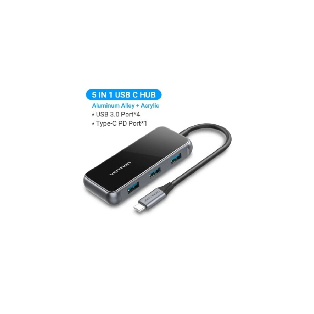 Концентратор Vention USB 3.1 Type-C to 4хUSB 3.0/PD 87W 5-in-1 Gray Mirrored Surface (TFDHB) 98_98.jpg - фото 8