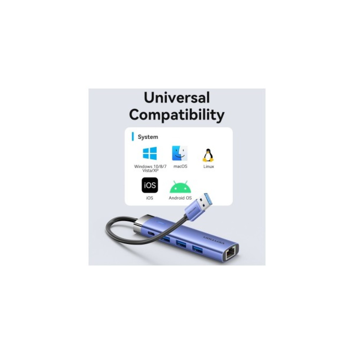 Концентратор Vention USB 3.0 to USB 3.0x3/RJ45/Type-C Hub Blue Aluminum Alloy 5-in-1 (TGFSB) 98_98.jpg - фото 8