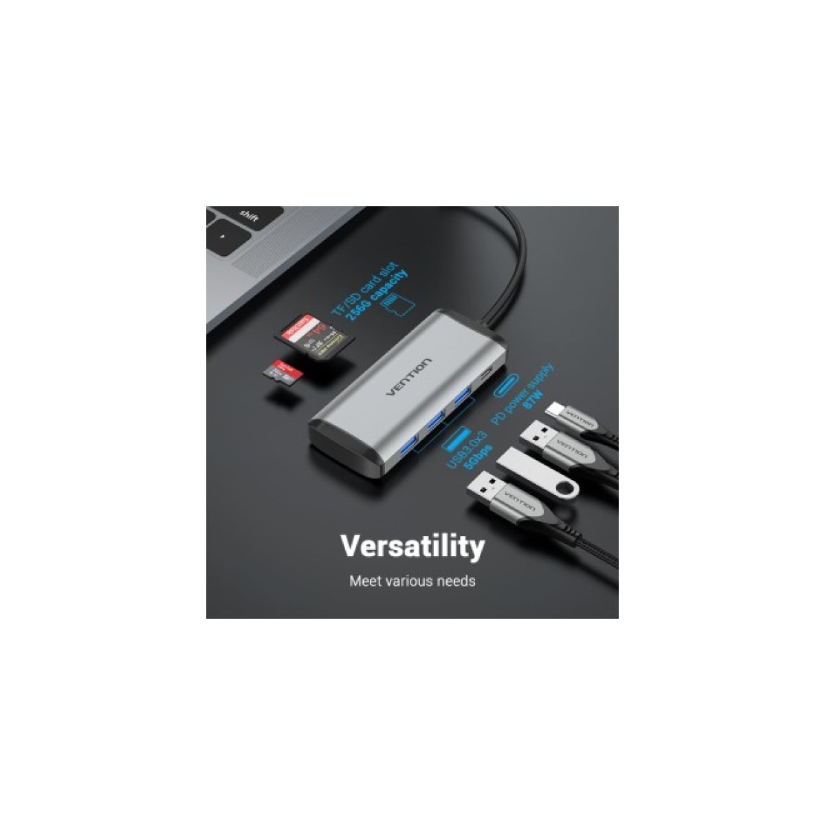 Концентратор Vention USB 3.1 Type-C to 3хUSB 3.0/TF/SD/PD 87W 6-in-1 (TGRHB) 98_98.jpg - фото 10