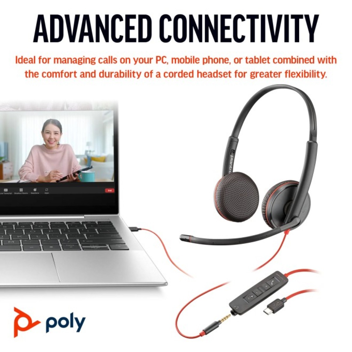 Наушники Poly BlackWire C3225 USB-C HS Stereo +3.5mm Plug +USB-C/A Adapter (Bulk) Black (8X229A6) 98_98.jpg - фото 5