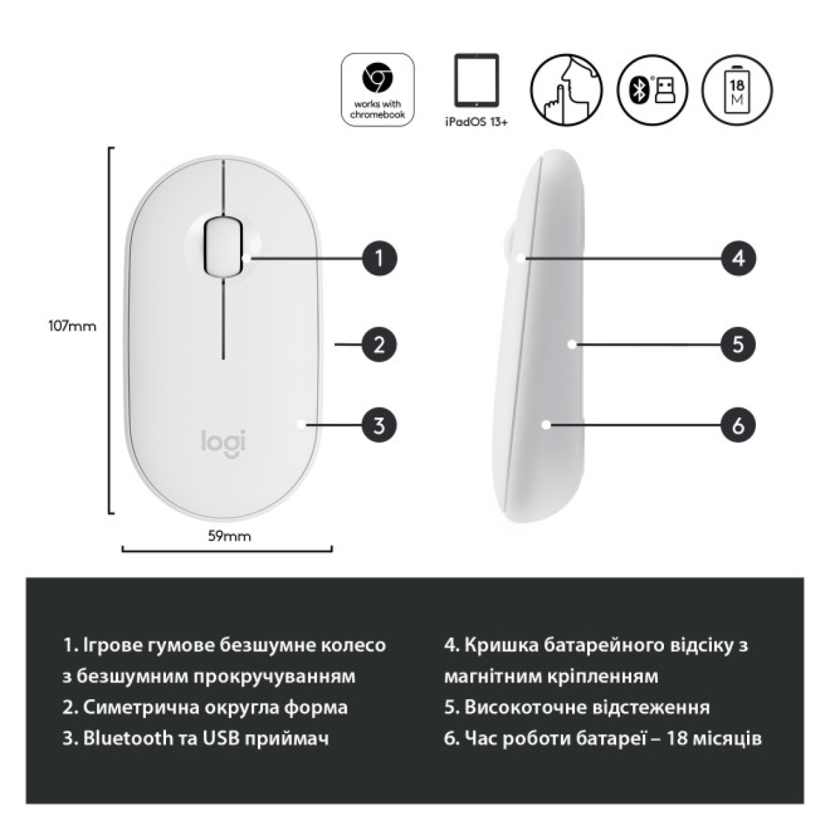 Мышка Logitech M350 Wireless White (910-005716) 98_98.jpg - фото 2