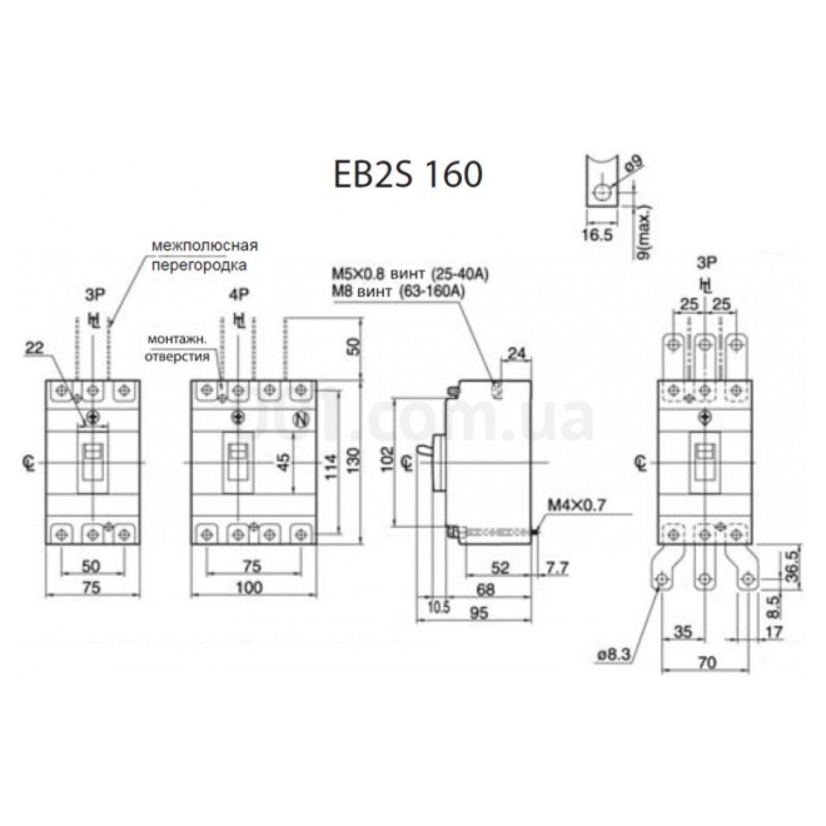 Автоматический выключатель EB2S 160/3LF 3P 160A 16кА, ETI 98_98.jpg - фото 3