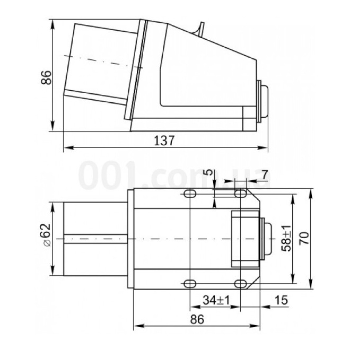 Вилка ССИ-525 стаціонарна 3P+PE+N 32А 380В IP44, IEK 98_98.jpg - фото 2