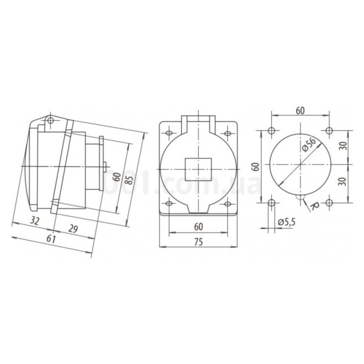 Розетка встраиваемая EE-1632 IP54 (16A, 230V, 2P+PE), ETI 98_98.jpg - фото 2