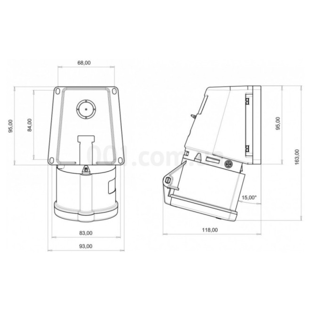 Розетка силова стаціонарна кутова 3P+N+PE 32А 380В IP44, Bemis 98_98.jpg - фото 2