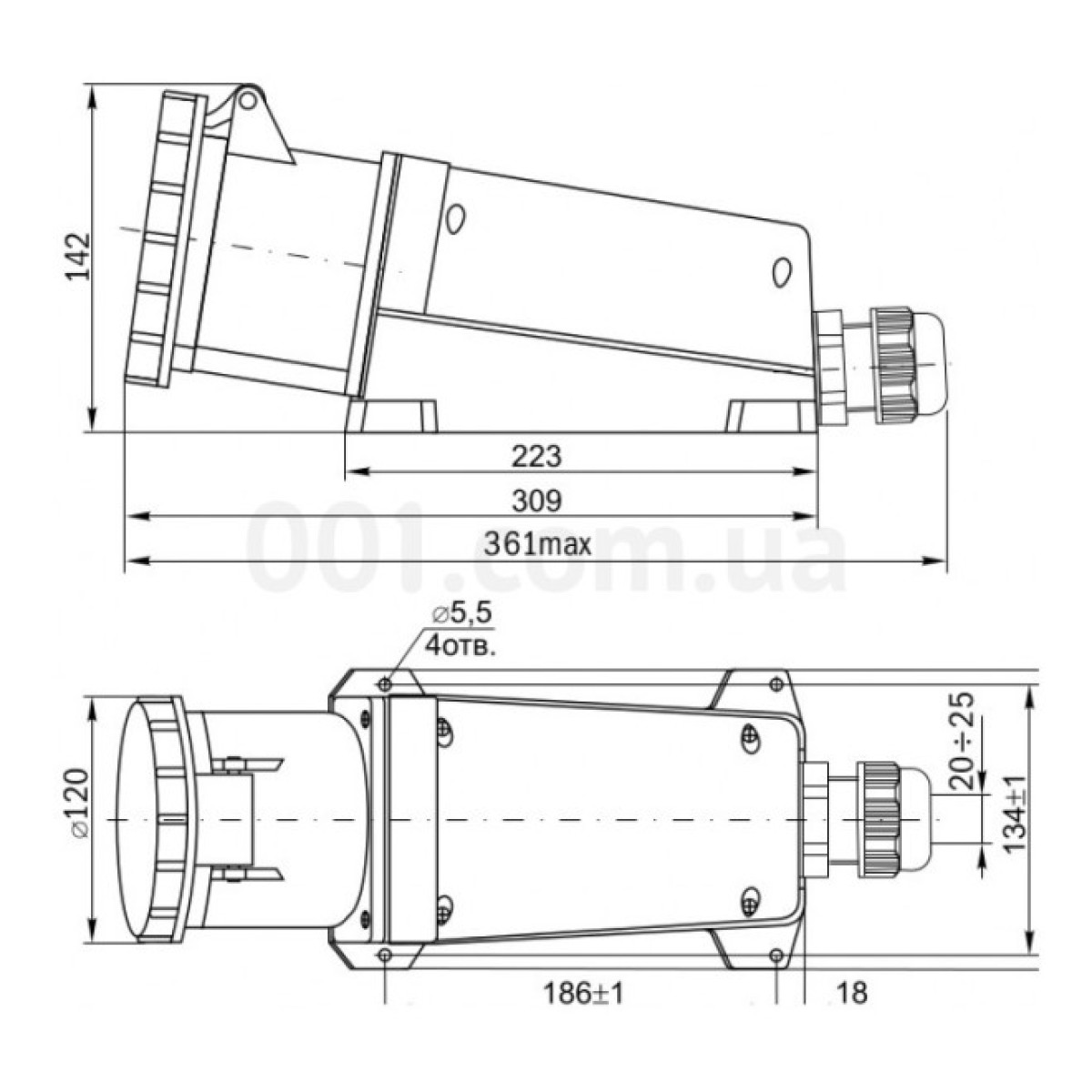 Розетка ССИ-145 стационарная 3P+PE+N 125А 380В IP54, IEK 98_98.jpg - фото 2