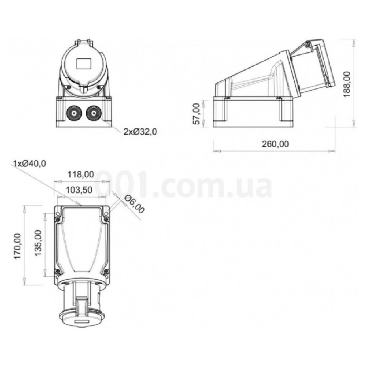 Розетка силова стаціонарна кутова 3P+PE 63А 380В IP44, Bemis 98_98.jpg - фото 2