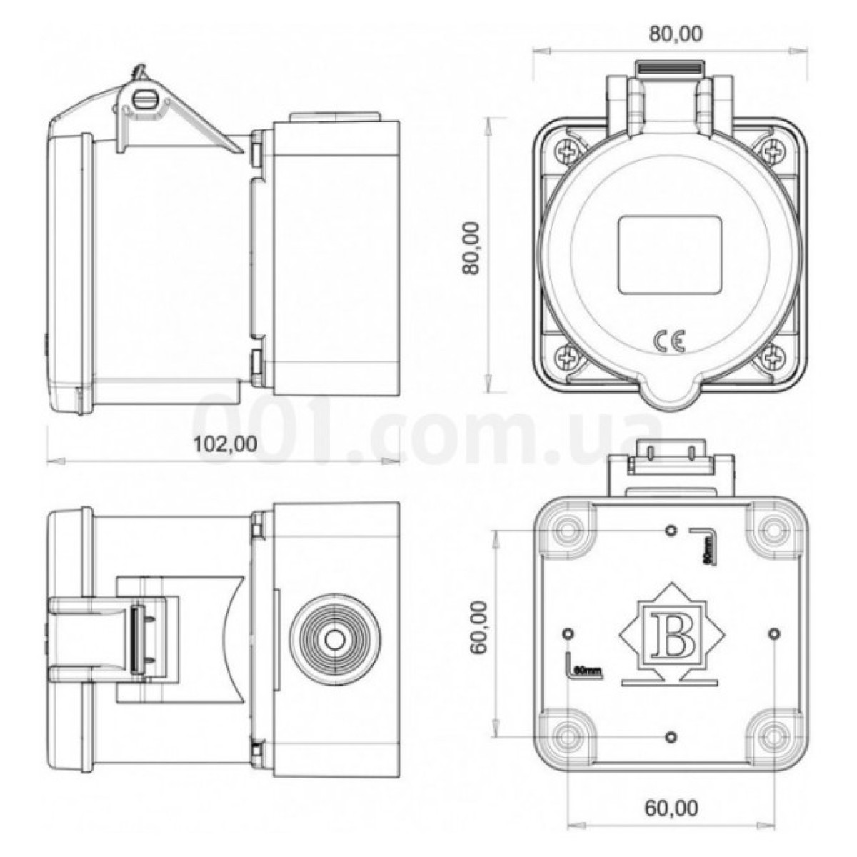 Розетка силовая стационарная прямая 3P+N+PE 32А 380В IP44, Bemis 98_98.jpg - фото 2