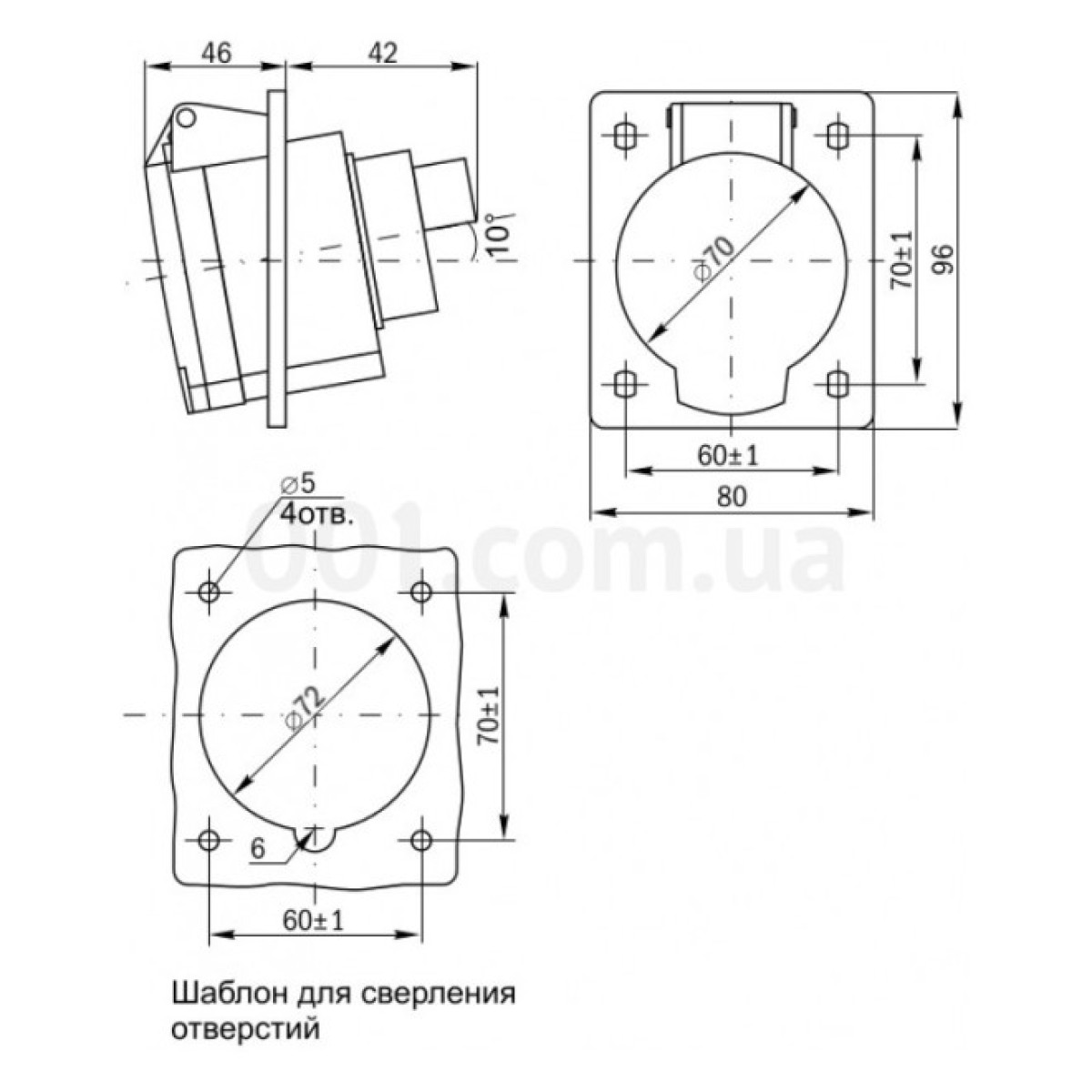 Розетка ССИ-425 стационарная для скрытой проводки 3P+PE+N 32А 380В IP44, IEK 98_98.jpg - фото 2