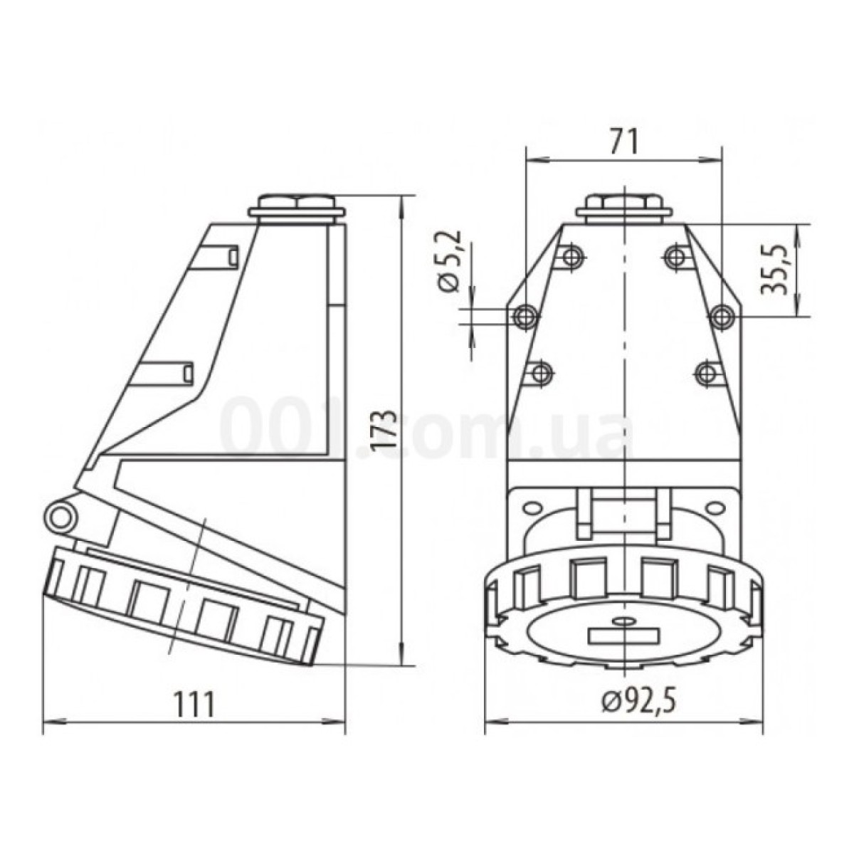 Розетка настінна EZH-3243 IP67 (32A, 400V, 3P+PE), ETI 98_98.jpg - фото 2