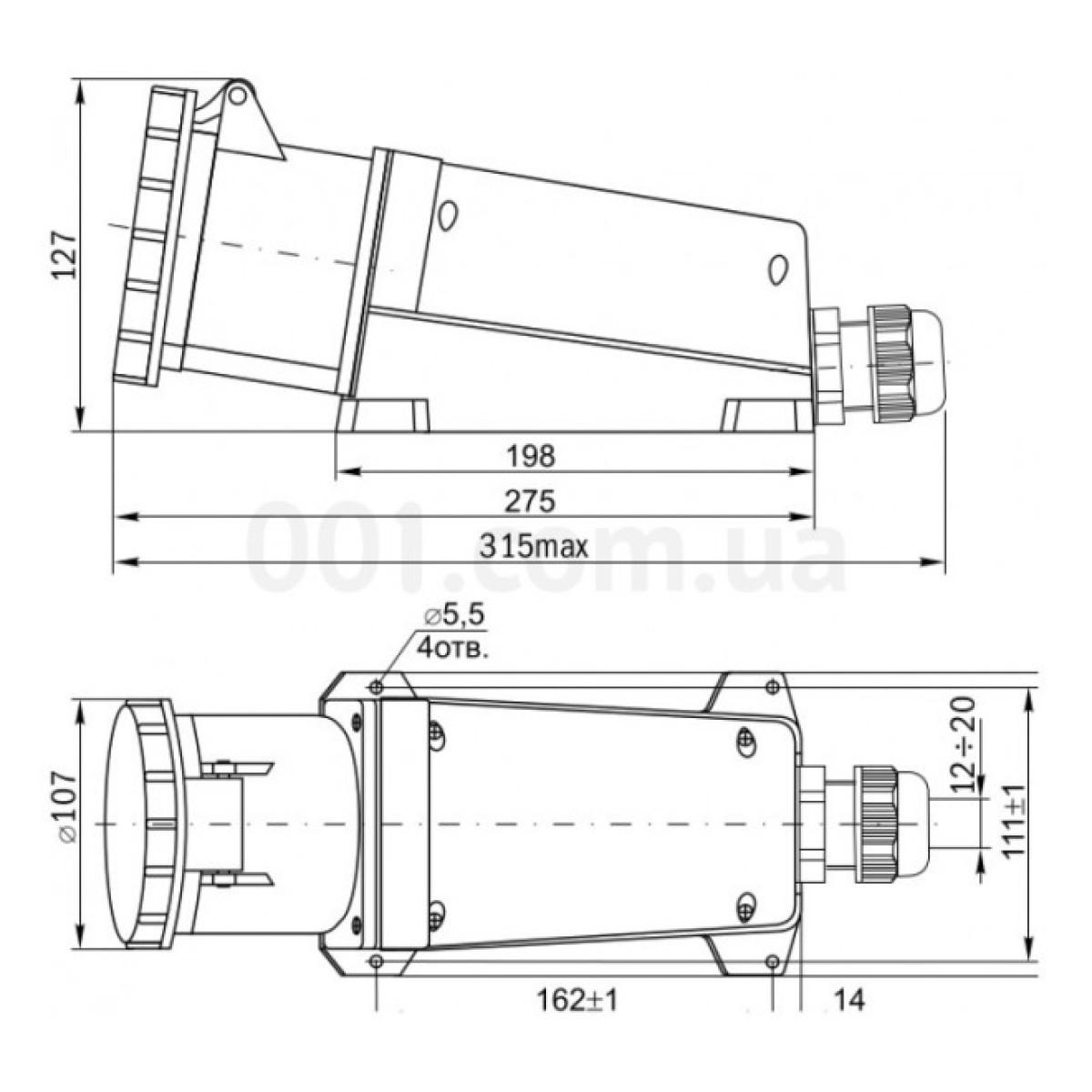 Розетка ССИ-133 стационарная 2P+PE 63А 220В IP54, IEK 98_98.jpg - фото 2