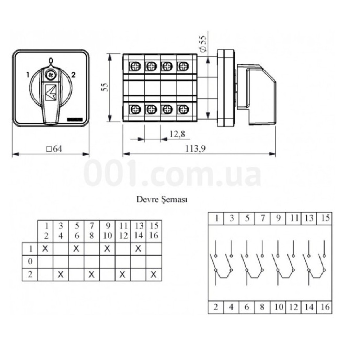 Переключатель полюсов кулачковый реверсивный 4P 32А "1-0-2", EMAS 98_98.jpg - фото 2