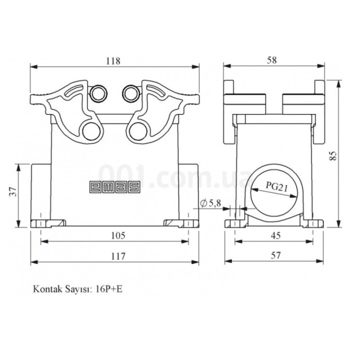 Корпус стаціонарний порожній, 1 бічне введення (16 контактів), EMAS 98_98.jpg - фото 2