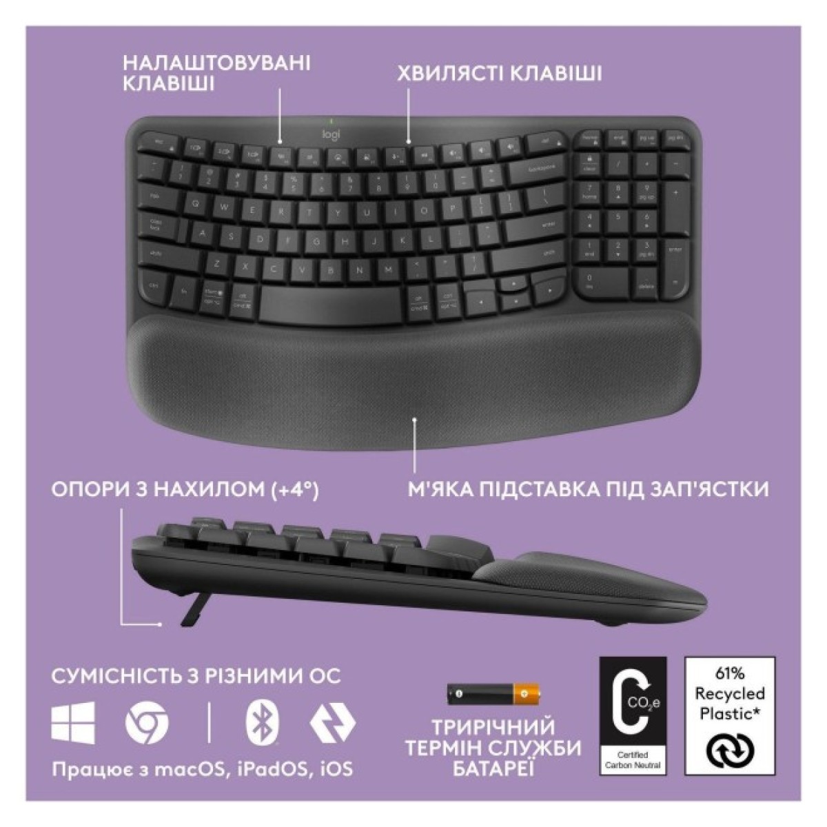 Клавиатура Logitech Wave Keys For Business Bluetooth/Wireless UA Black (920-012334) 98_98.jpg - фото 10