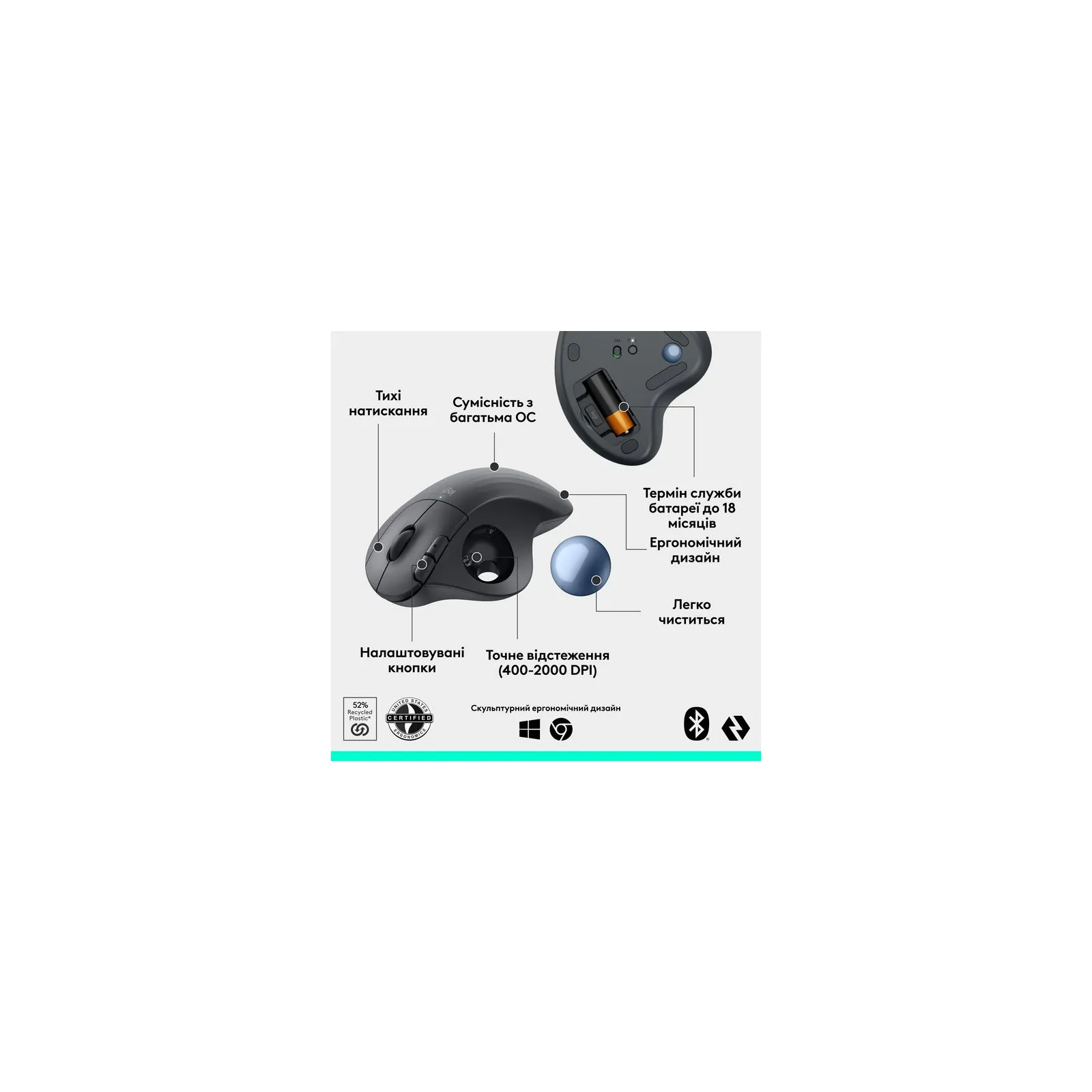 Мышка Logitech Ergo M575S Wireless Trackball Graphite (910-007029) undefined - фото 2