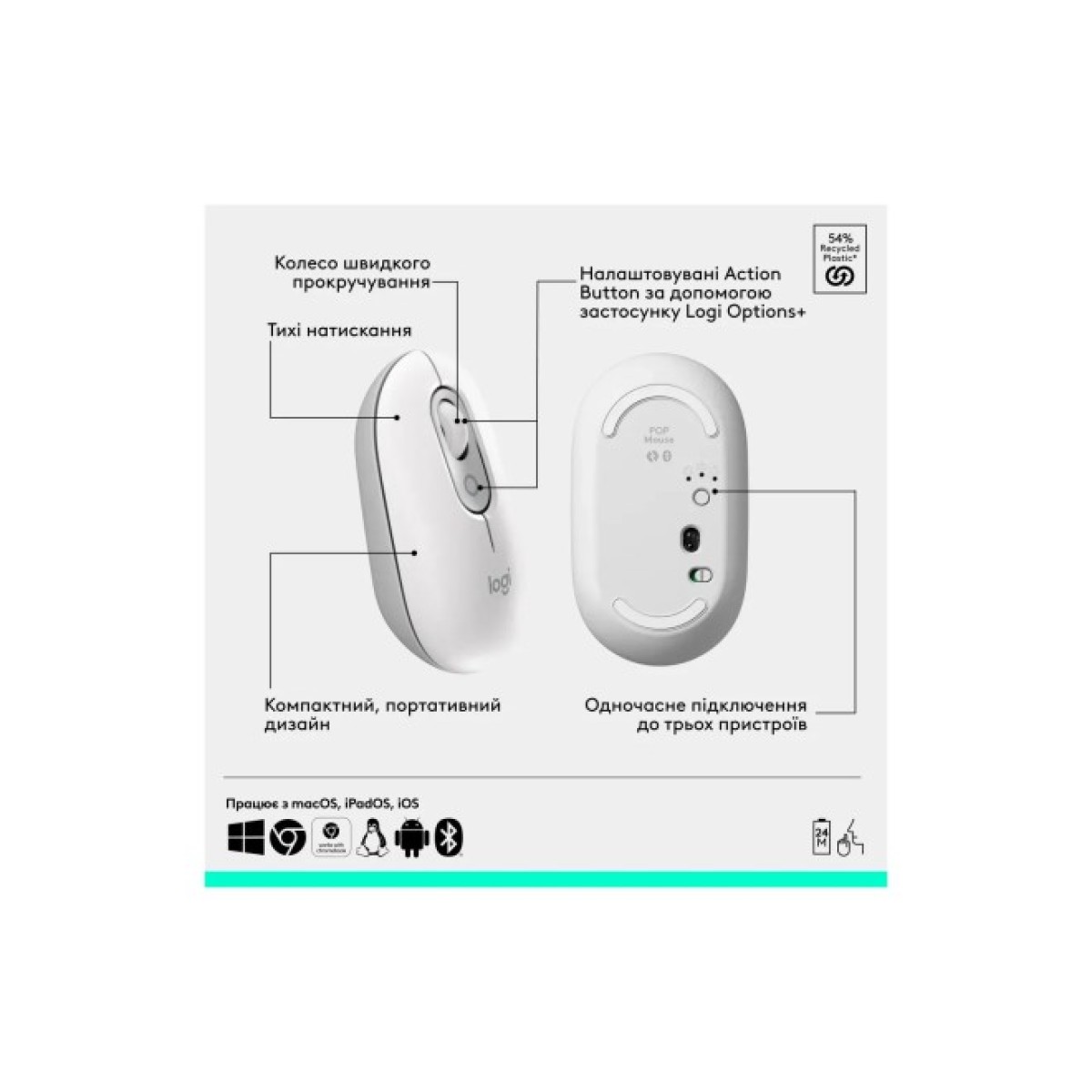 Мышка Logitech POP Mouse With Emoji Bluetooth Off-White (910-007411) 98_98.jpg - фото 4