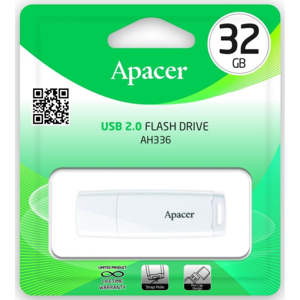 USB флеш накопичувач Apacer 32GB AH336 White USB 2.0 (AP32GAH336W-1) 98_98.jpg - фото 2