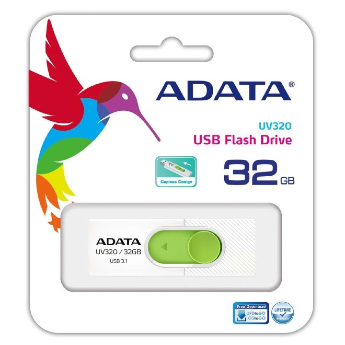 USB флеш накопитель ADATA 32GB UV320 White/Green USB 3.1 (AUV320-32G-RWHGN) 98_98.jpg - фото 4