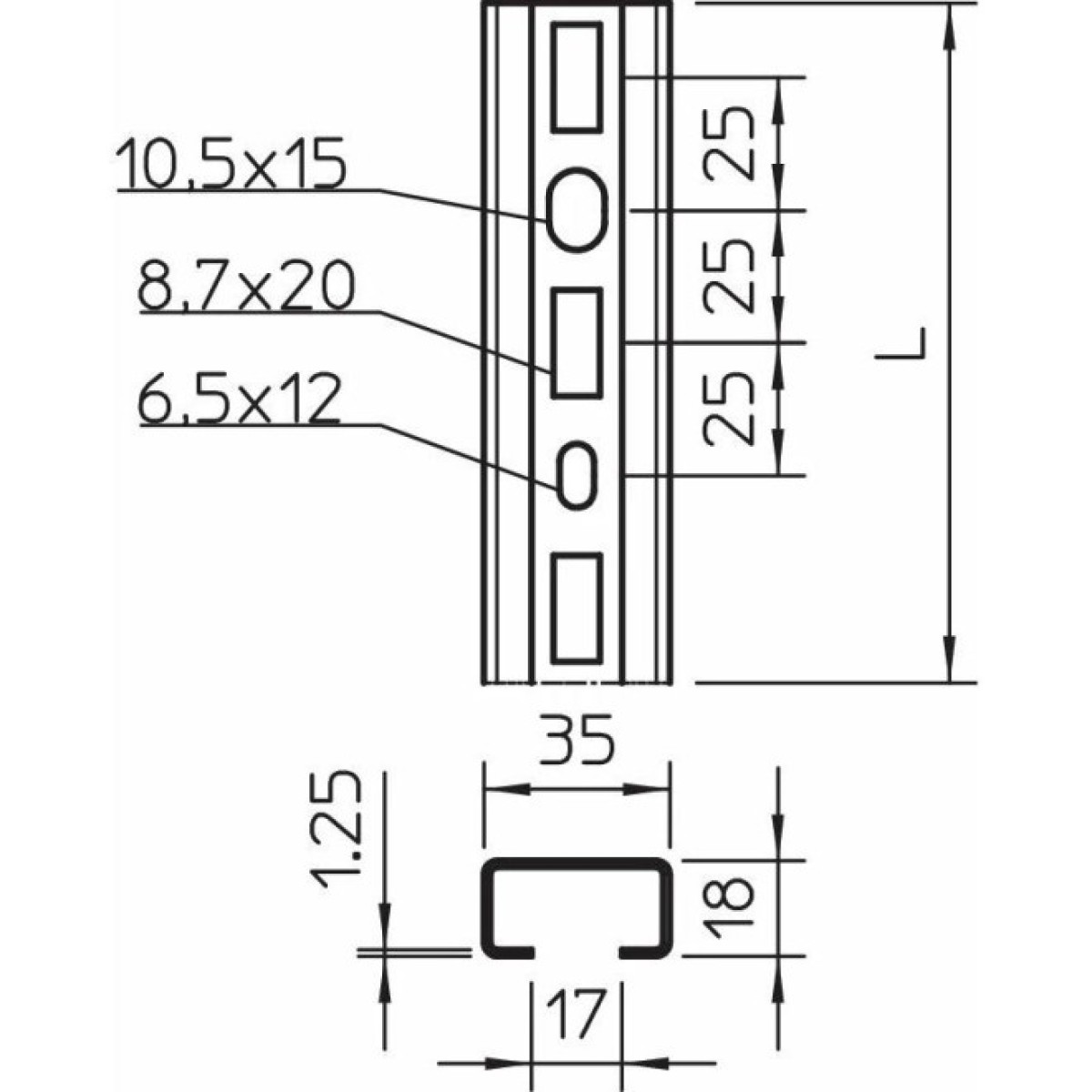 Профільна рейка 35х18х2000мм, шліц 17мм, FS (18-22 мкм) OBO Bettermann 1104500 98_98.jpg - фото 2