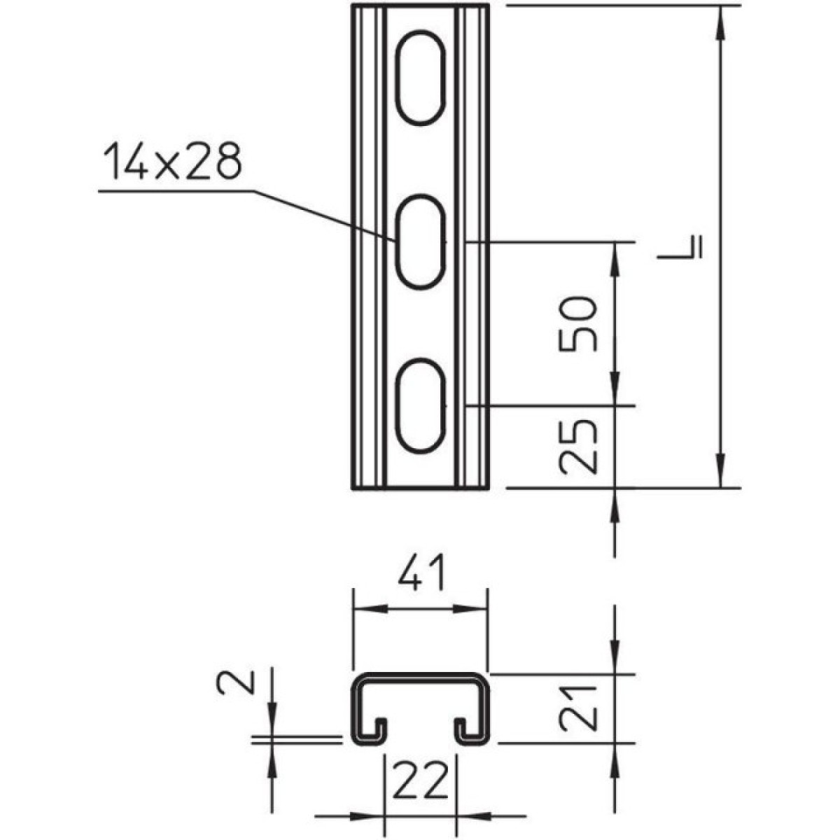 Профільна рейка 41х21х2000мм, шліц 22мм, FT (40-60 мкм) OBO Bettermann 1122923 98_98.jpg - фото 3