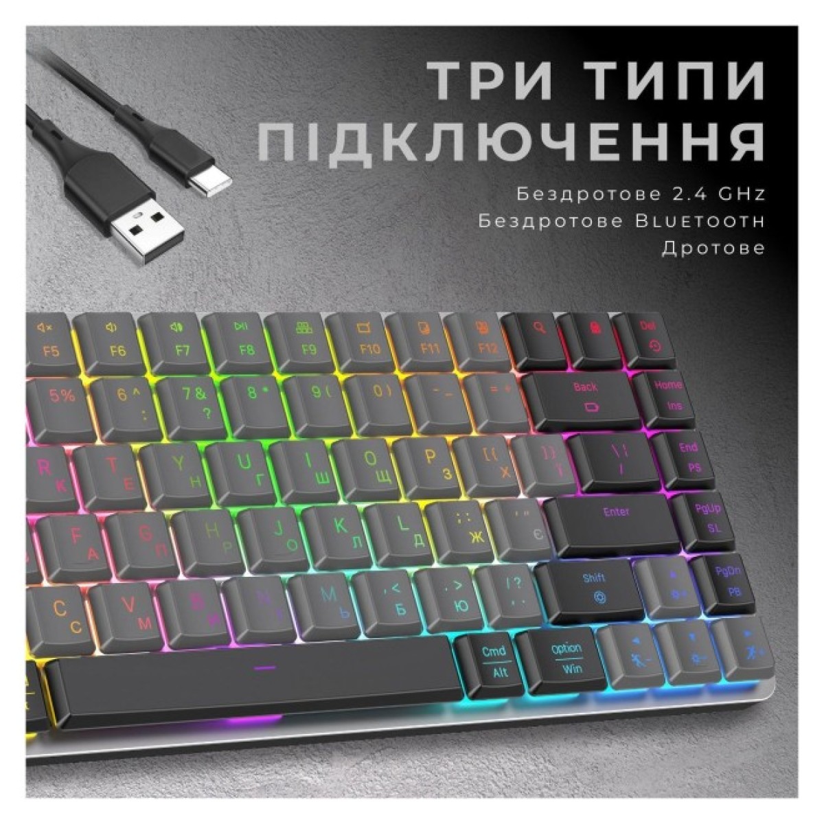 Клавиатура GamePro MK230R Red Swich Low Profile RGB Wireless/Bluetooth/USB Dark Gray (MK230R) 98_98.jpg - фото 6