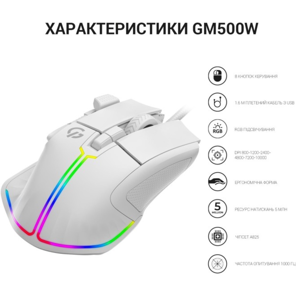 Мишка GamePro GM500W RGB USB White (GM500W) 98_98.jpg - фото 3