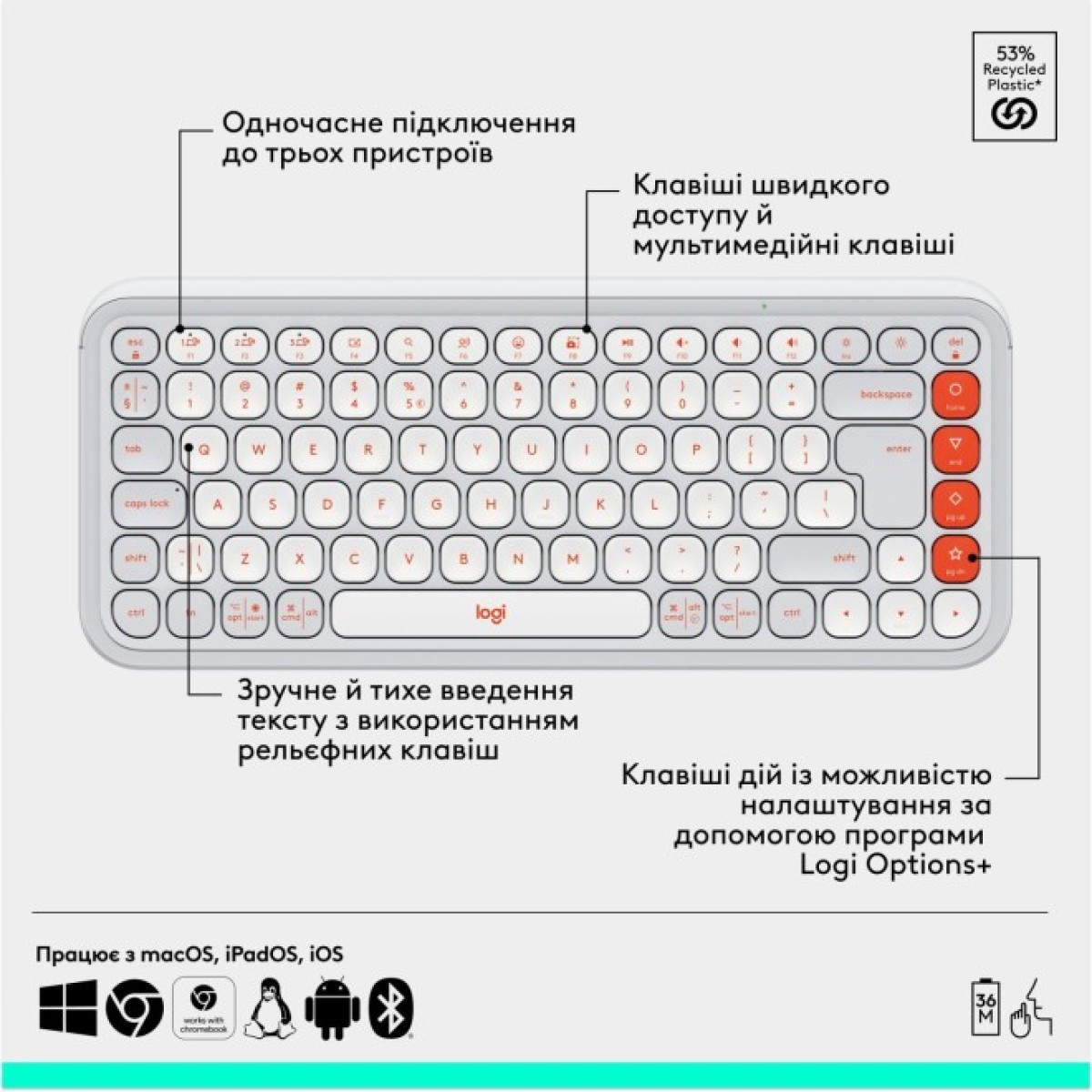 Комплект Logitech POP Icon Combo Bluetooth UA Off-White (920-013141) 98_98.jpg - фото 9