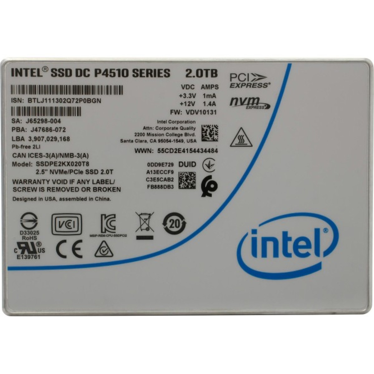 Накопичувач SSD U.2 2.5" 2TB DC P4510 INTEL (SSDPE2KX020T801) 98_98.jpg - фото 2