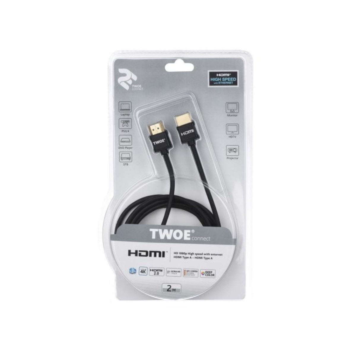 Кабель мультимедійний HDMI to HDMI 2.0m 2E (2EW-1119-2m) 98_98.jpg - фото 2